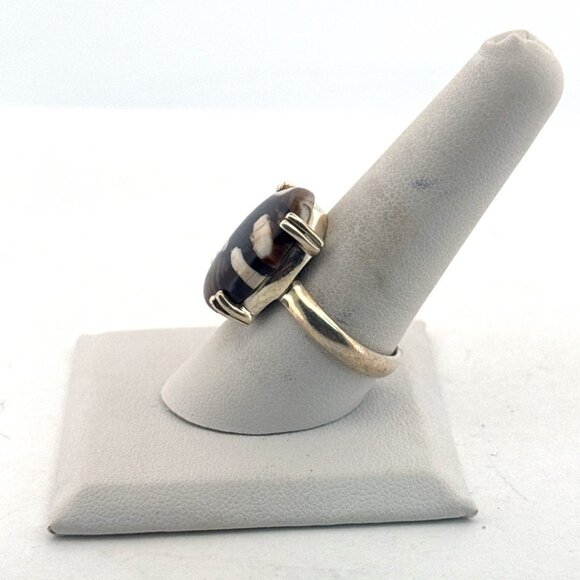 Estate Sterling Silver 925 Ring Fossil Coral Oval Cabochon Size 9, 6.7g TGGC Mar - Picture 5 of 9